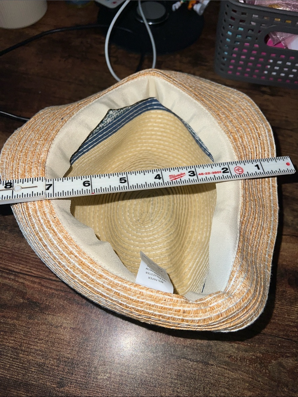 Kids  Beige Straw Hat Blue Striped Band Brown Accent Classic Style - Picture 3 of 3